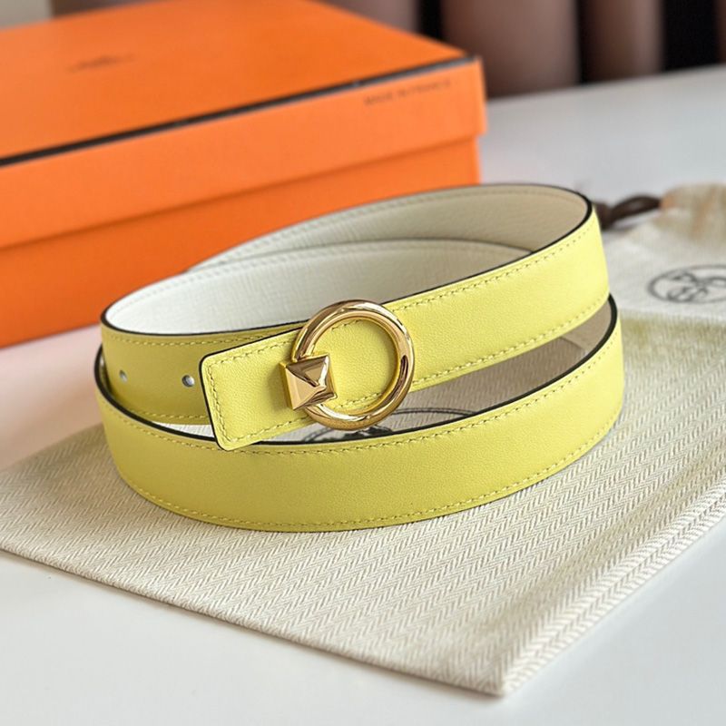 Hermes Round Buckle 24 Reversible Belt Leather In Yellow White