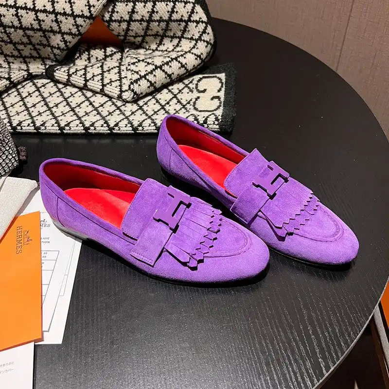 Affordable Hermes Royal Loafers Women Suede with Fringe and H Buckle In Purple