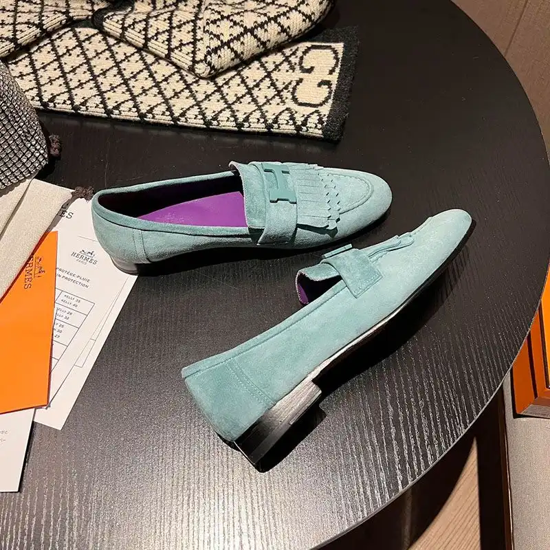 Affordable Hermes Royal Loafers Women Suede with Fringe and H Buckle In Sky Blue