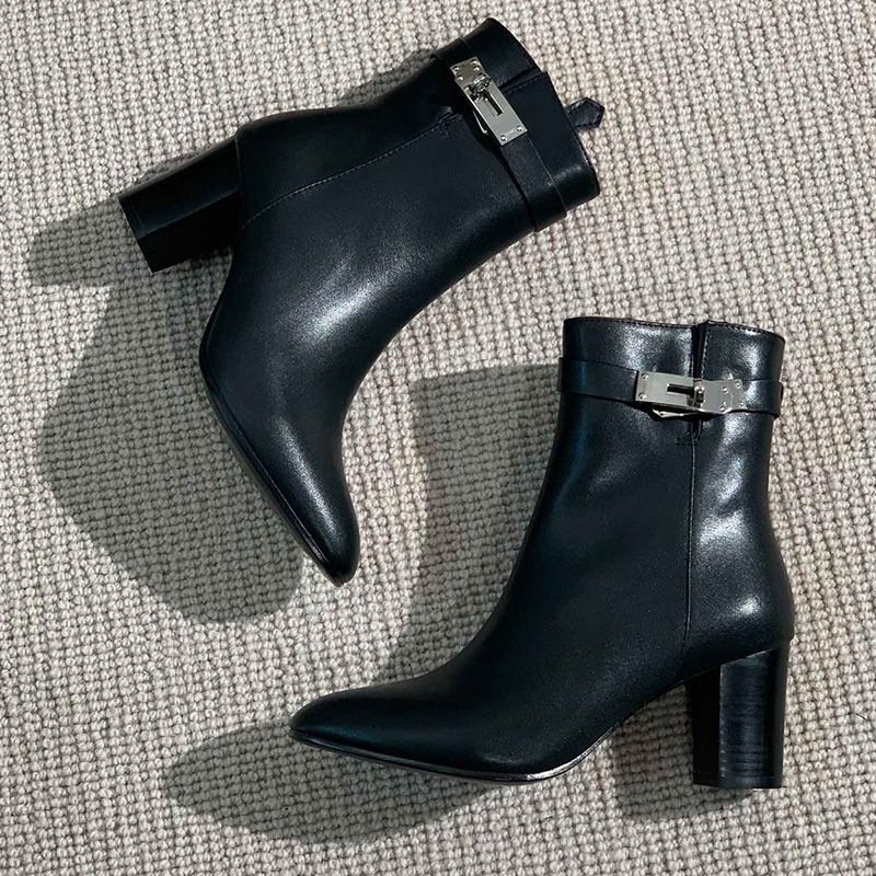 Hermes Saint Germain Ankle Boots Women Genuine Leather In Black