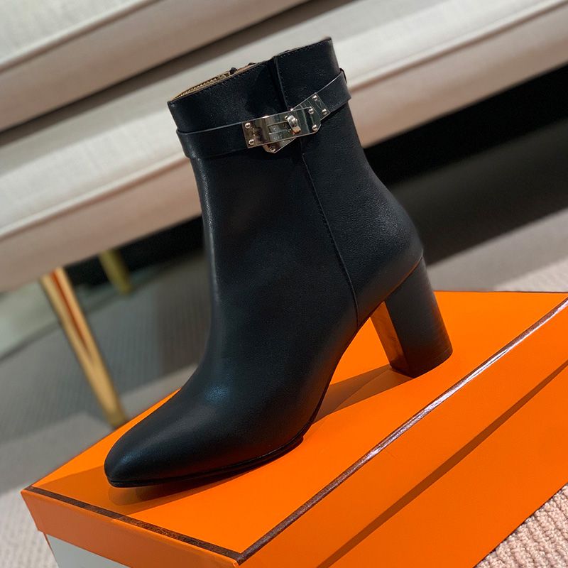 Hermes Saint Germain Ankle Boots Women Genuine Leather In Black