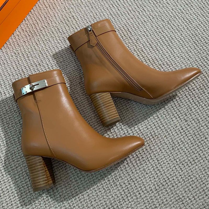 Hermes Saint Germain Ankle Boots Women Genuine Leather In Brown