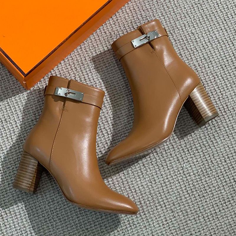 Hermes Saint Germain Ankle Boots Women Genuine Leather In Brown