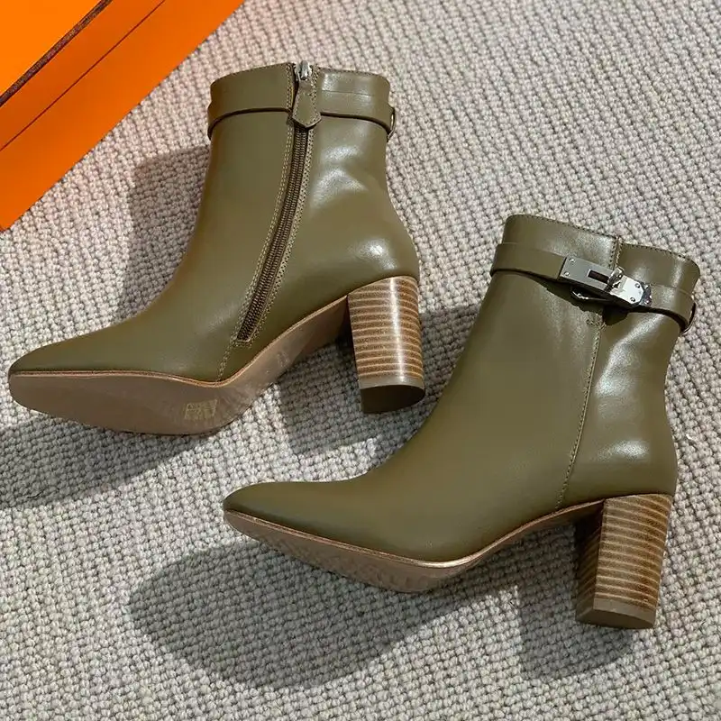 Cheap Hermes Saint Germain Ankle Boots Women Genuine Leather In Olive