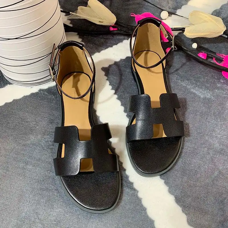 Affordable Hermes Santorini Flat Sandals Women Calfskin In Black