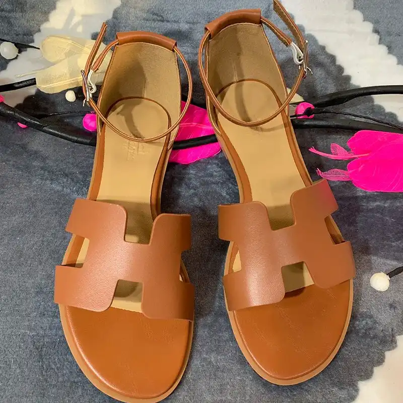 Hermes Santorini Flat Sandals Women Calfskin In Brown