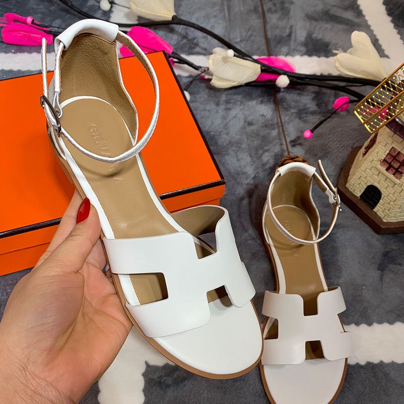 Hermes Santorini Flat Sandals Women Calfskin In White