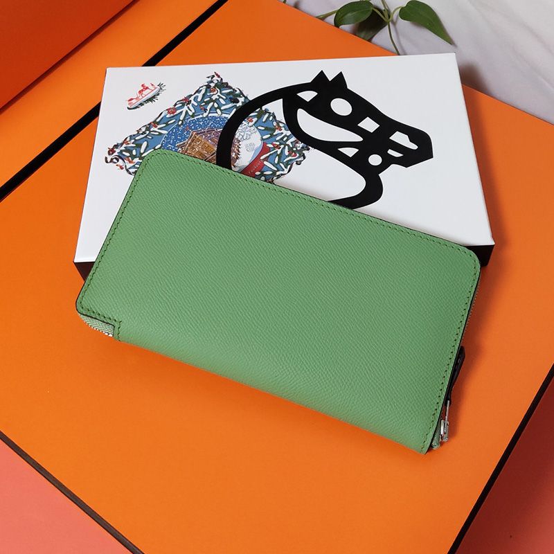 Hermes Silk'In Classique Long Wallet Epsom Leather Green