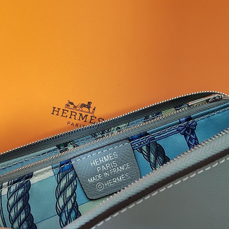 Hermes Silk'In Classique Long Wallet Epsom Leather Light Blue