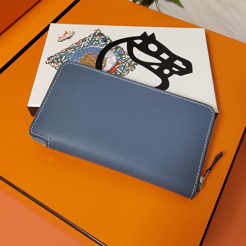 Hermes Silk'In Classique Long Wallet Epsom Leather Sky Blue