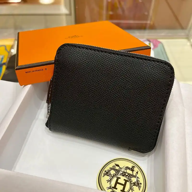 Hermes Silk'In Compact Wallet Epsom Leather In Black