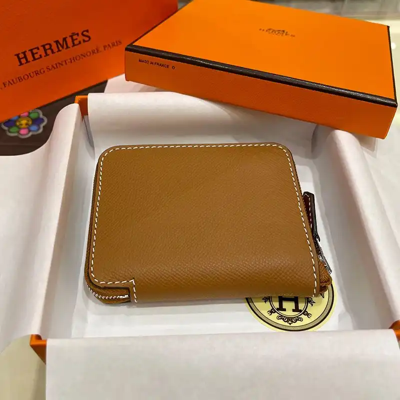 Hermes Silk'In Compact Wallet Epsom Leather In Brown