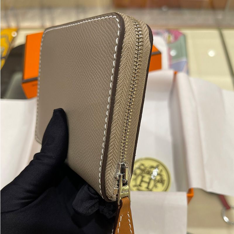 Hermes Silk'In Compact Wallet Epsom Leather In Khaki