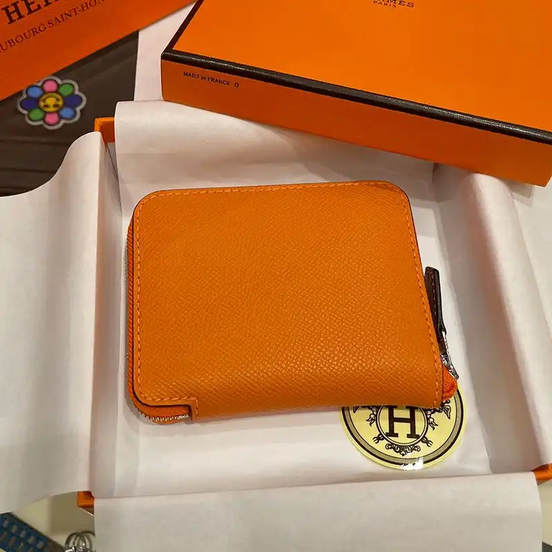 Hermes Silk'In Compact Wallet Epsom Leather In Orange