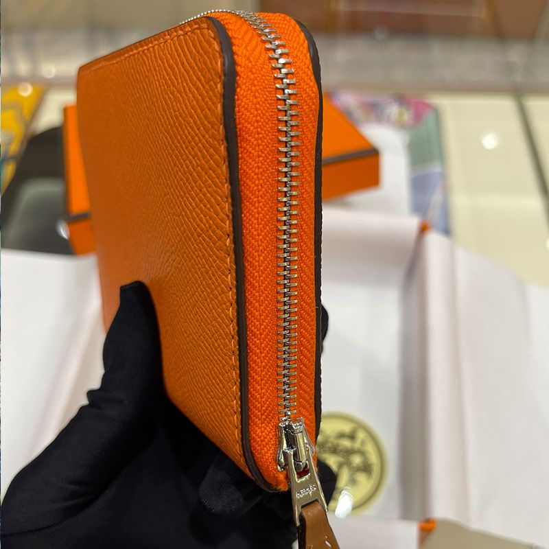 Hermes Silk'In Compact Wallet Epsom Leather In Orange