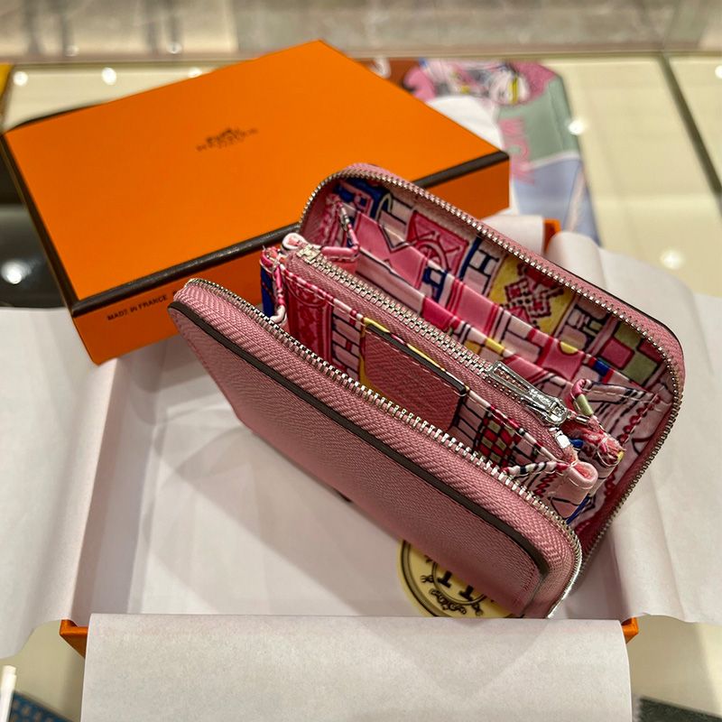 Hermes Silk'In Compact Wallet Epsom Leather In Pink