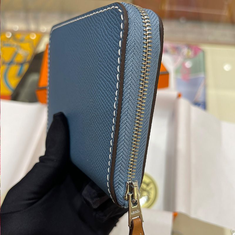 Hermes Silk'In Compact Wallet Epsom Leather In Sky Blue