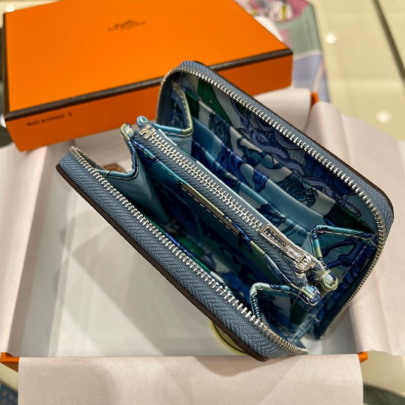 Hermes Silk'In Compact Wallet Epsom Leather In Sky Blue