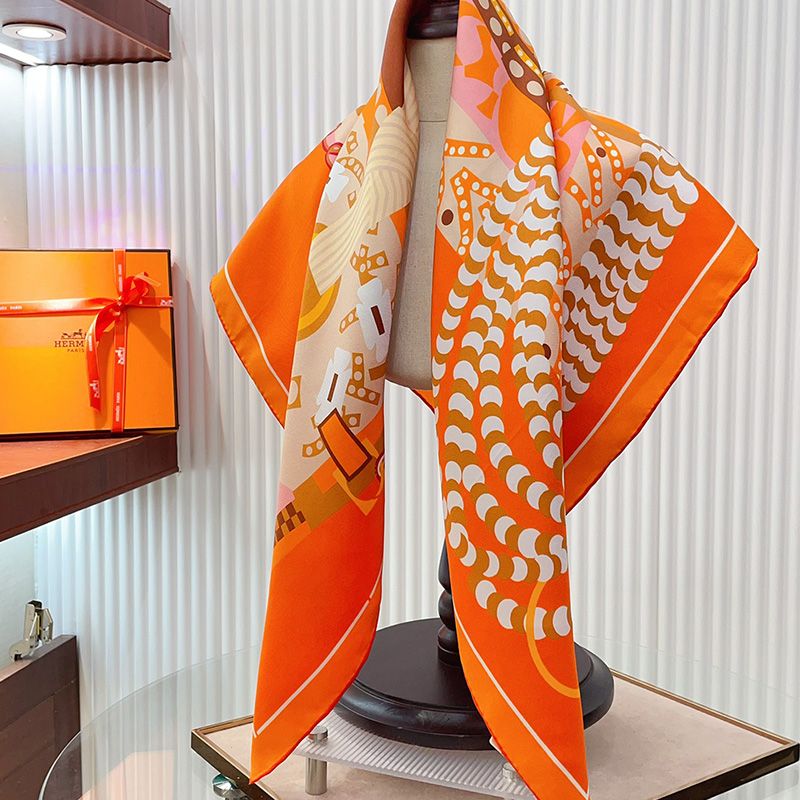 Hermes Silla De Gaucho Scarf 90 In Orange