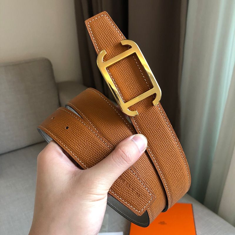 Hermes Society 32 Reversible Belt Togo Leather In Brown Grey