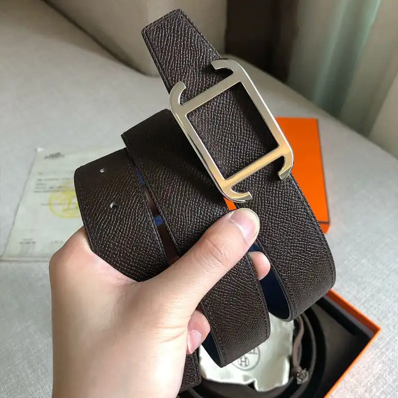 Hermes Society 32 Reversible Belt Togo Leather In Coffee Navy Blue