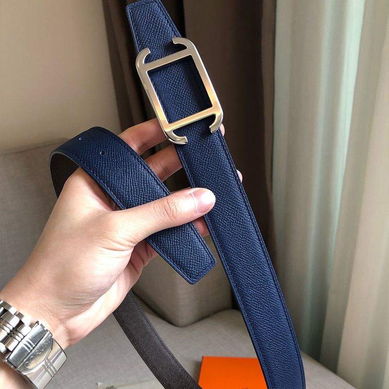 Hermes Society 32 Reversible Belt Togo Leather In Coffee Navy Blue