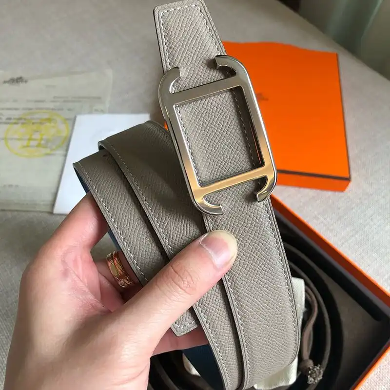 Hermes Society 32 Reversible Belt Togo Leather In Grey Teal