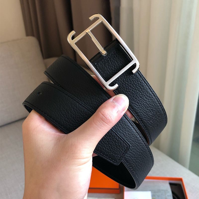 Hermes Society Buckle 32MM Reversible Belt Togo Leather In Black