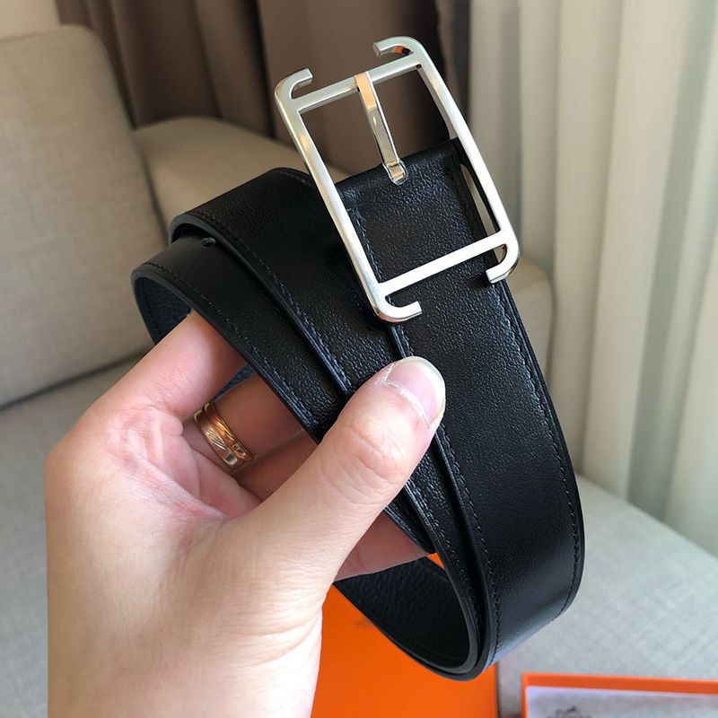 Hermes Society Buckle 32MM Reversible Belt Togo Leather In Black