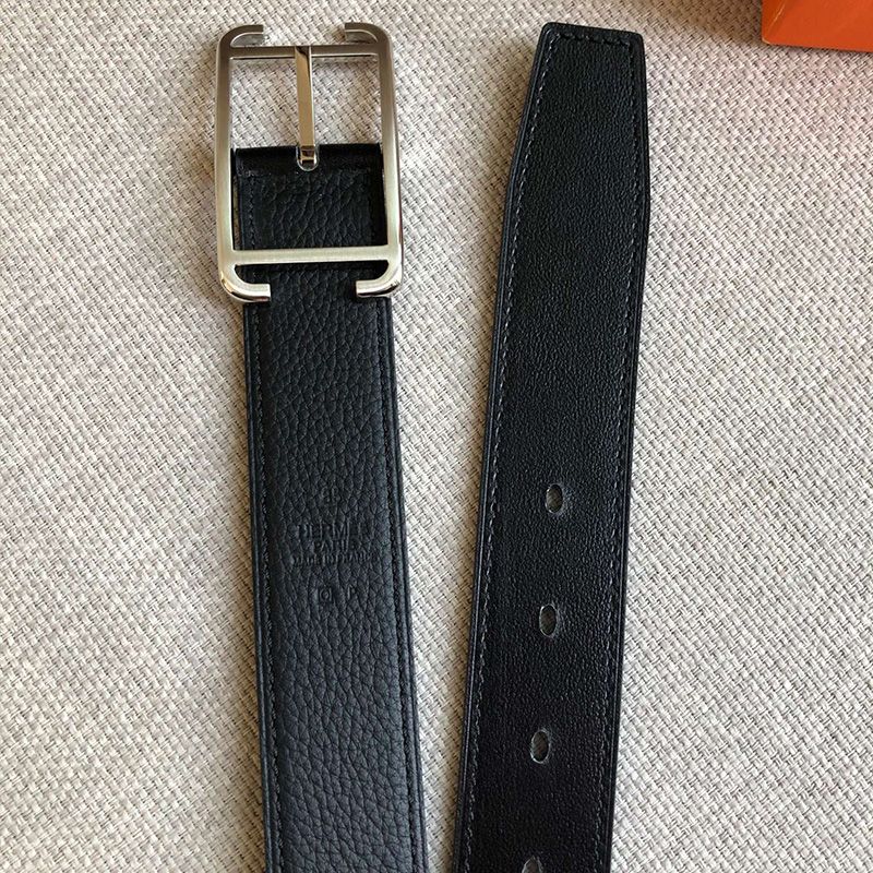 Hermes Society Buckle 32MM Reversible Belt Togo Leather In Black