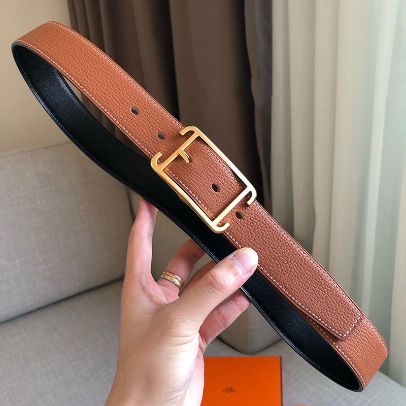 Hermes Society Buckle 32MM Reversible Belt Togo Leather In Brown