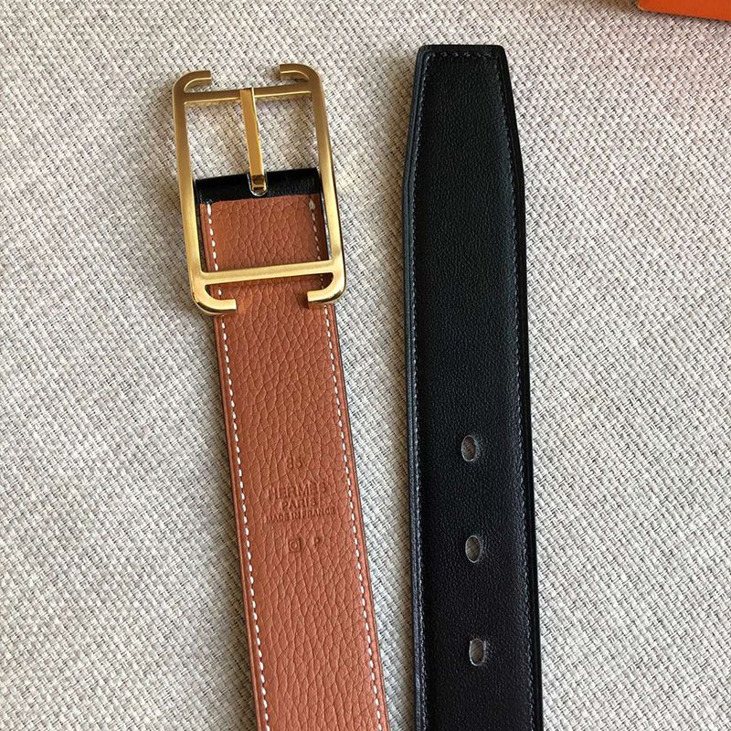 Hermes Society Buckle 32MM Reversible Belt Togo Leather In Brown