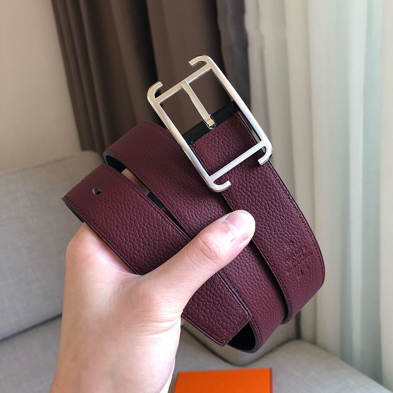 Hermes Society Buckle 32MM Reversible Belt Togo Leather In Burgundy