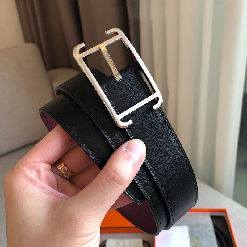 Hermes Society Buckle 32MM Reversible Belt Togo Leather In Burgundy