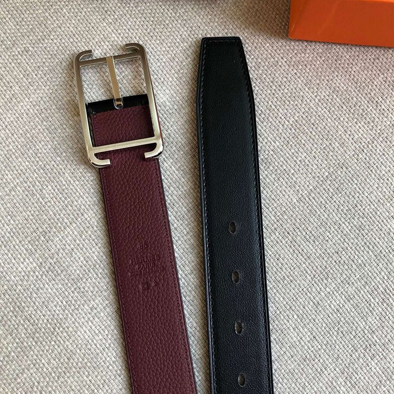 Hermes Society Buckle 32MM Reversible Belt Togo Leather In Burgundy