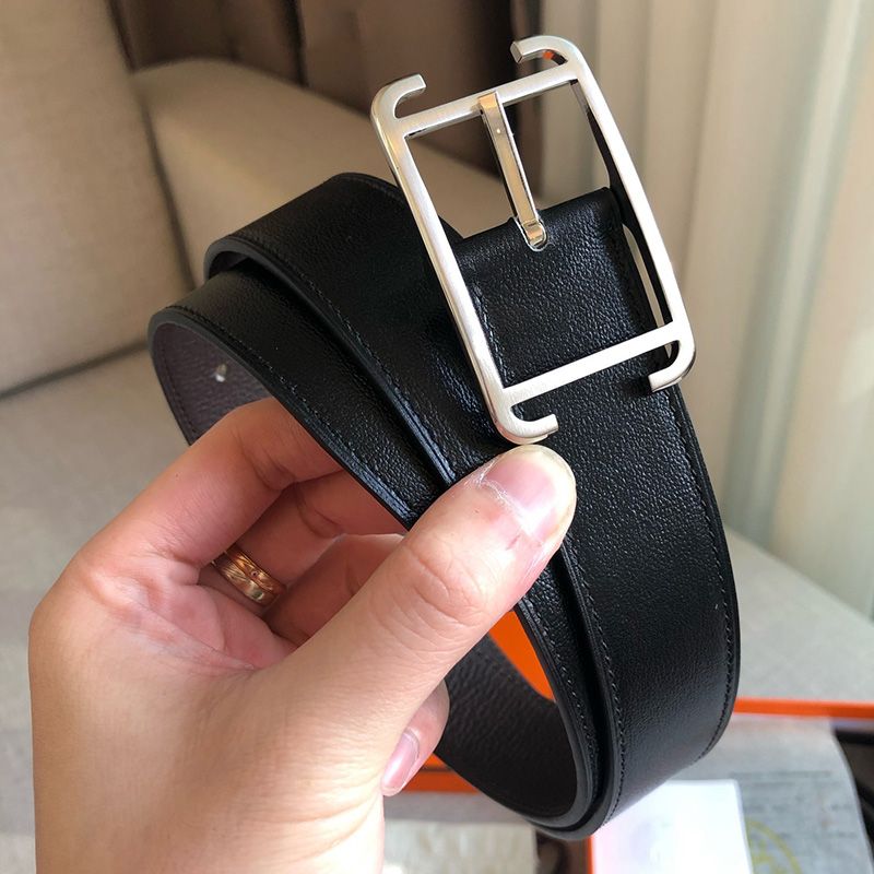 Hermes Society Buckle 32MM Reversible Belt Togo Leather In Coffee