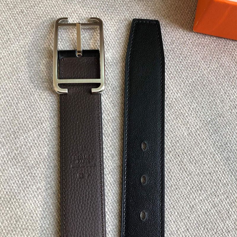 Hermes Society Buckle 32MM Reversible Belt Togo Leather In Coffee