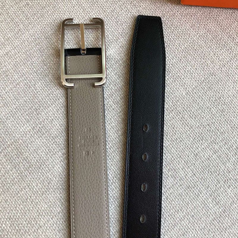 Hermes Society Buckle 32MM Reversible Belt Togo Leather In Grey