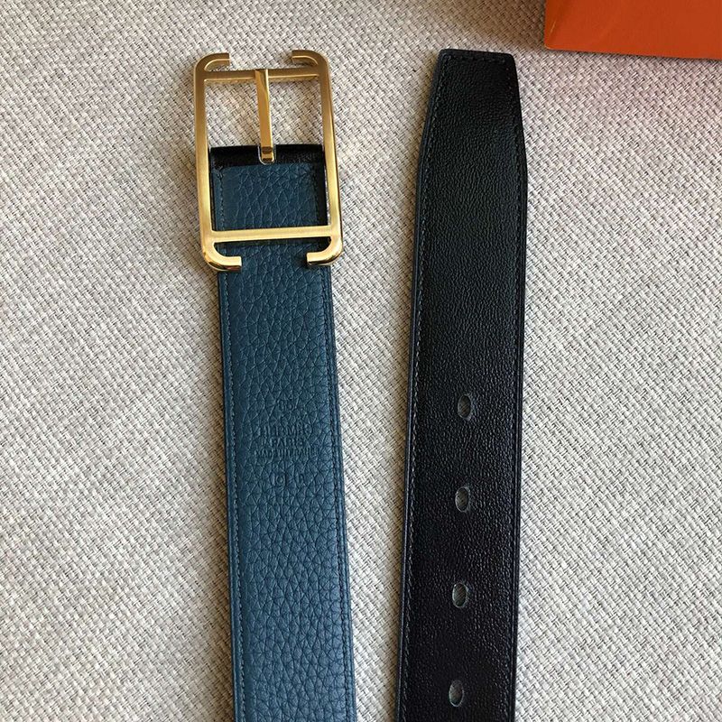 Hermes Society Buckle 32MM Reversible Belt Togo Leather In Teal