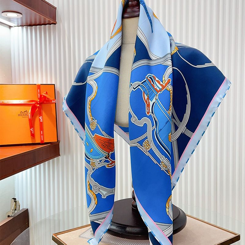 Hermes Springs Remix Scarf 90 In Navy Blue