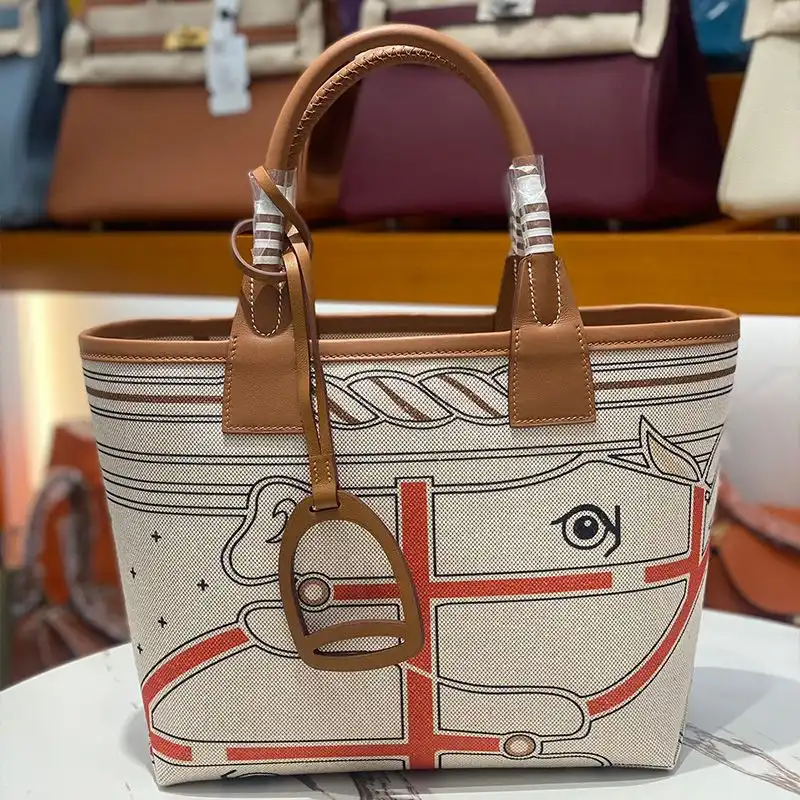 Hermes Steeple 25 Bag H Plume Canvas with Quadrige au Fil Motif In Beige