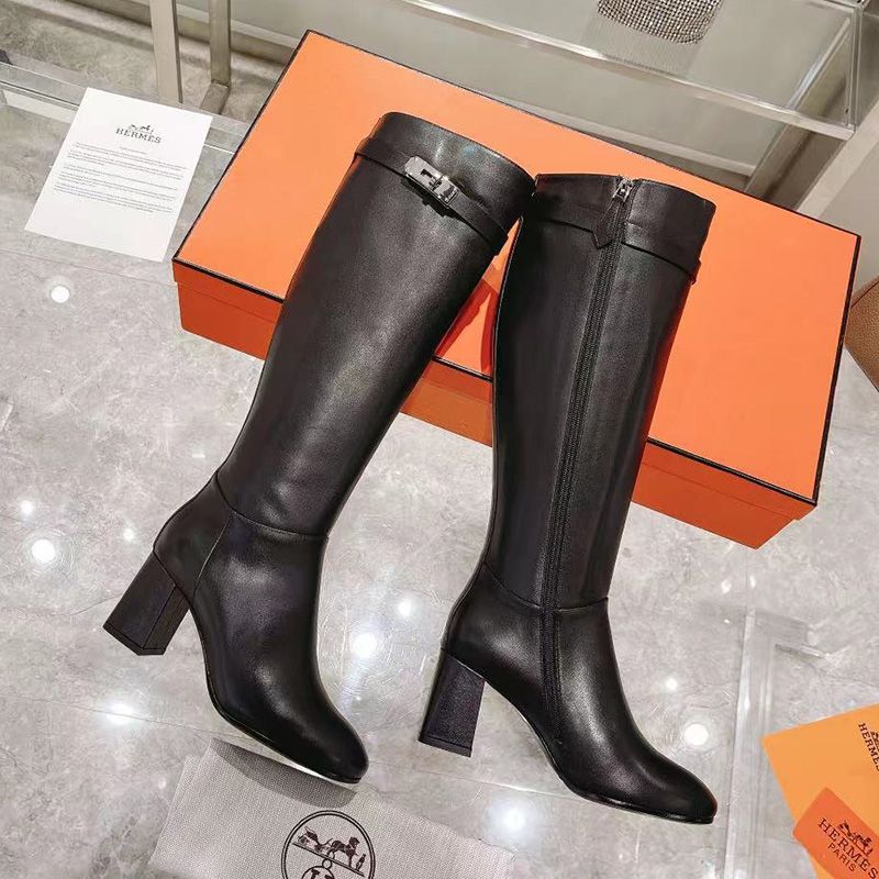 Hermes Story Shorter Boots Women Box Calfskin In Black