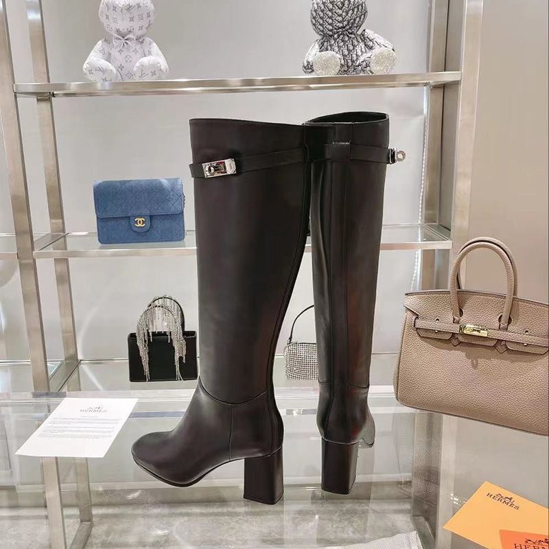 Hermes Story Shorter Boots Women Box Calfskin In Black