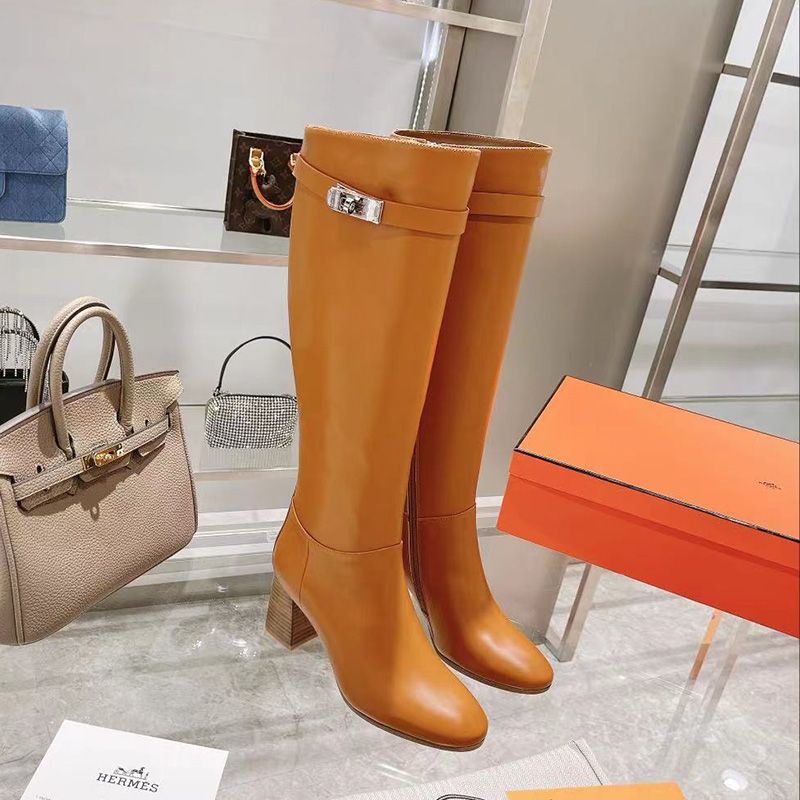 Hermes Story Shorter Boots Women Box Calfskin In Brown