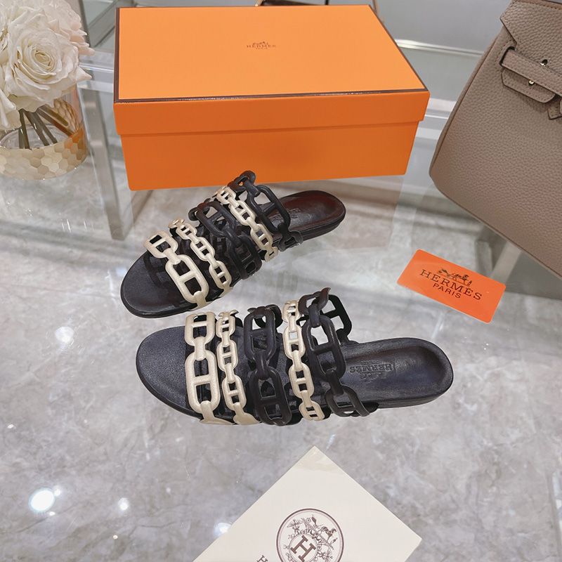 Hermes Thalassa Slides Women Nappa Leather In Black Gold