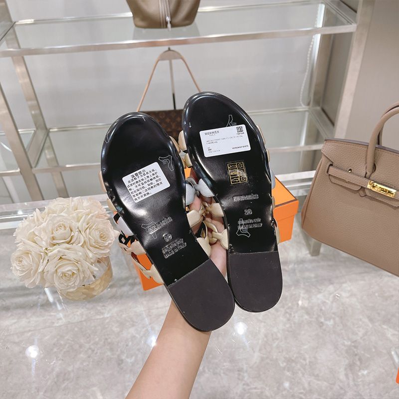 Hermes Thalassa Slides Women Nappa Leather In Black Silver