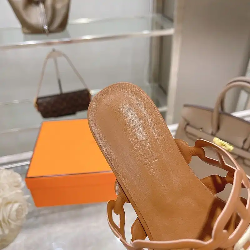 Cheap Hermes Thalassa Slides Women Nappa Leather In Brown Gold