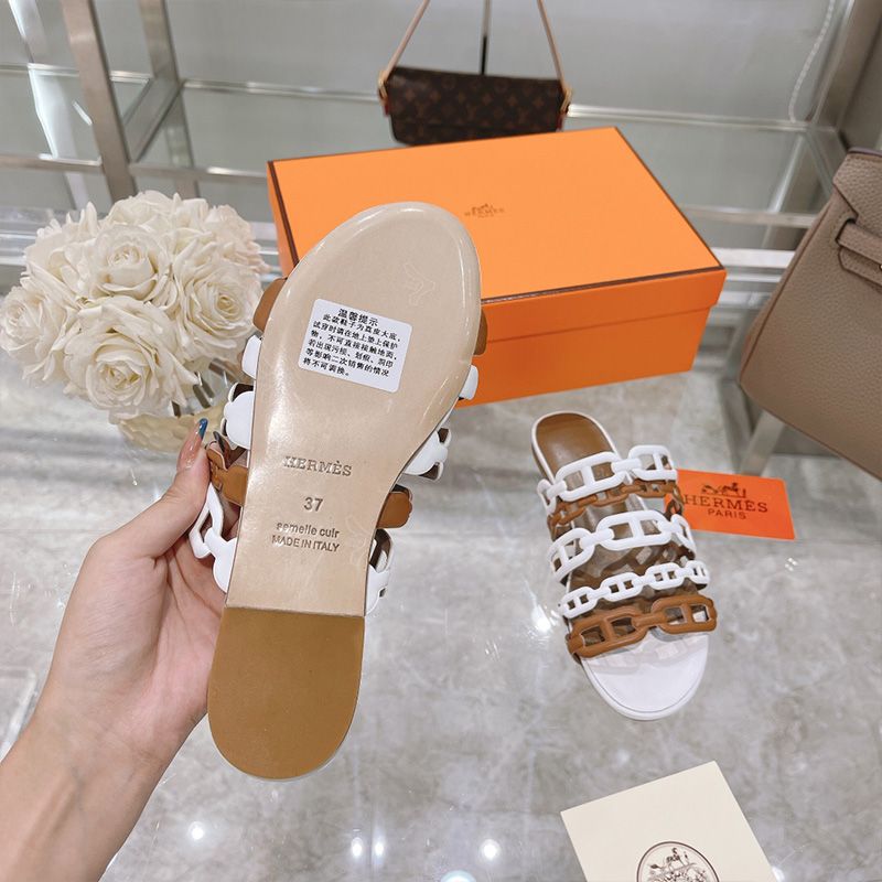 Hermes Thalassa Slides Women Nappa Leather In White Brown