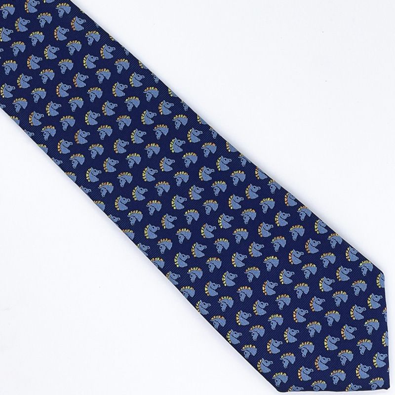 Hermes Tie 7 Cheval Rebelle Tie In Dark Blue