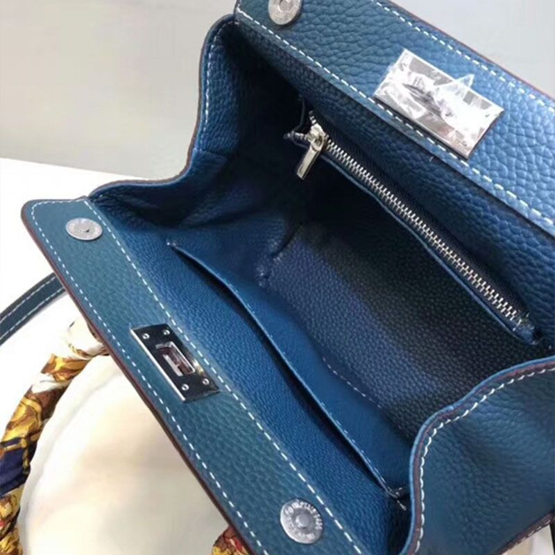 Hermes Toolbox Bag Swift Leather Palladium Hardware In Blue